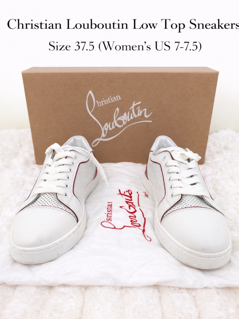 Christian Louboutin White Low-Top Sneakers with Red Trim